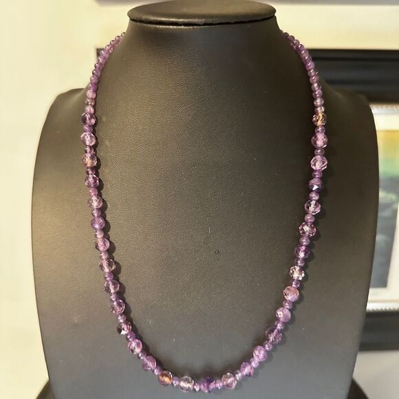 20" Revived! All Amethyst beaded necklace with solid sterling silver hardware! - Picture 12 of 12